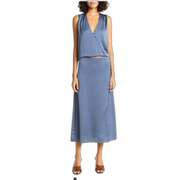Veronica Beard Franconia Side Button Satin Skirt in Lagoon Blue 00 NWOT
